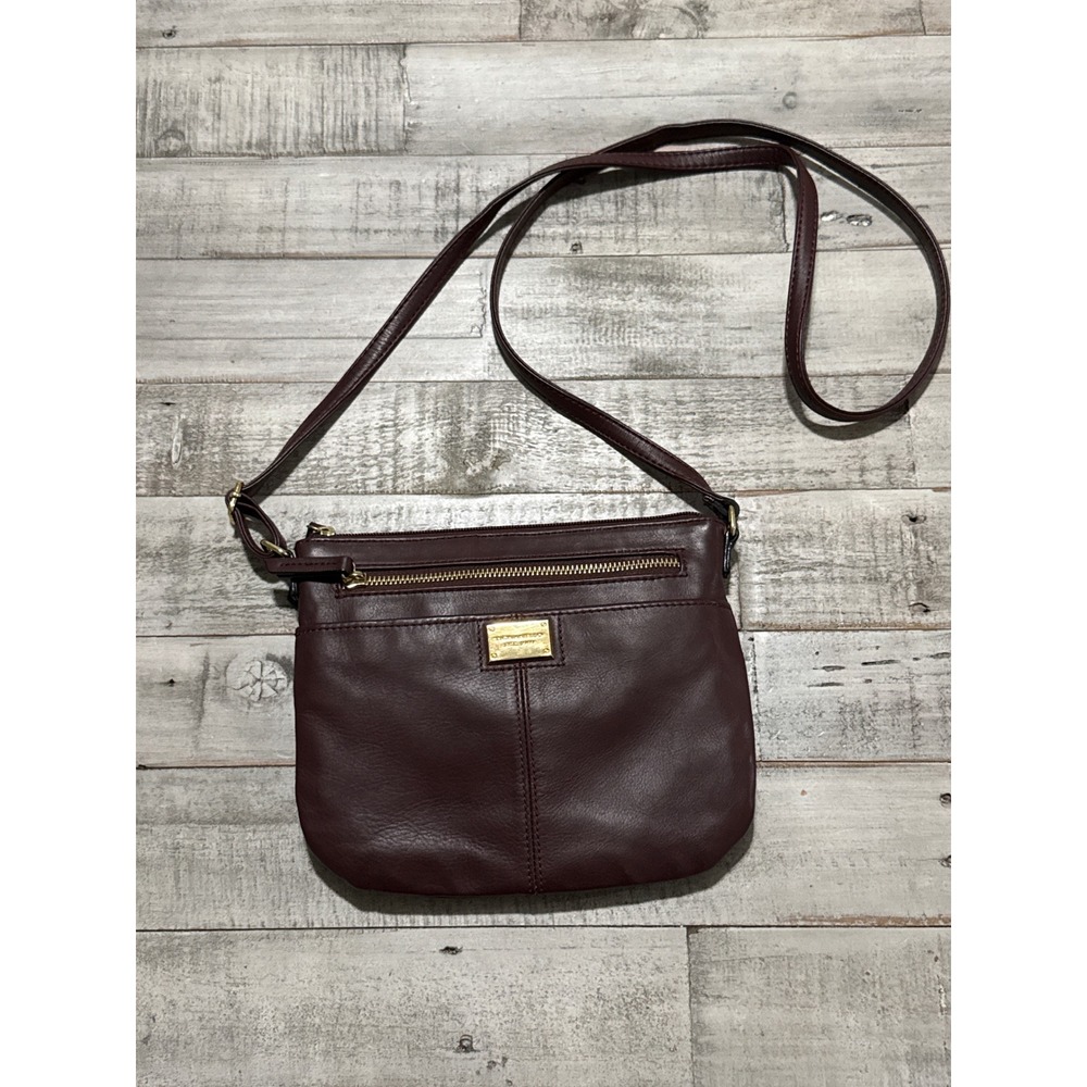 Tignanello Burgundy Leather Crossbody Organizer Bag Gold Hardware Small